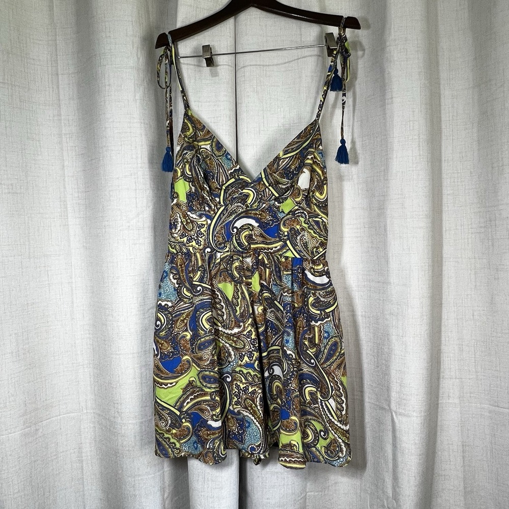 Flying Tomato Paisley Tassel Romper Geometric Green Size Large Lined Pockets